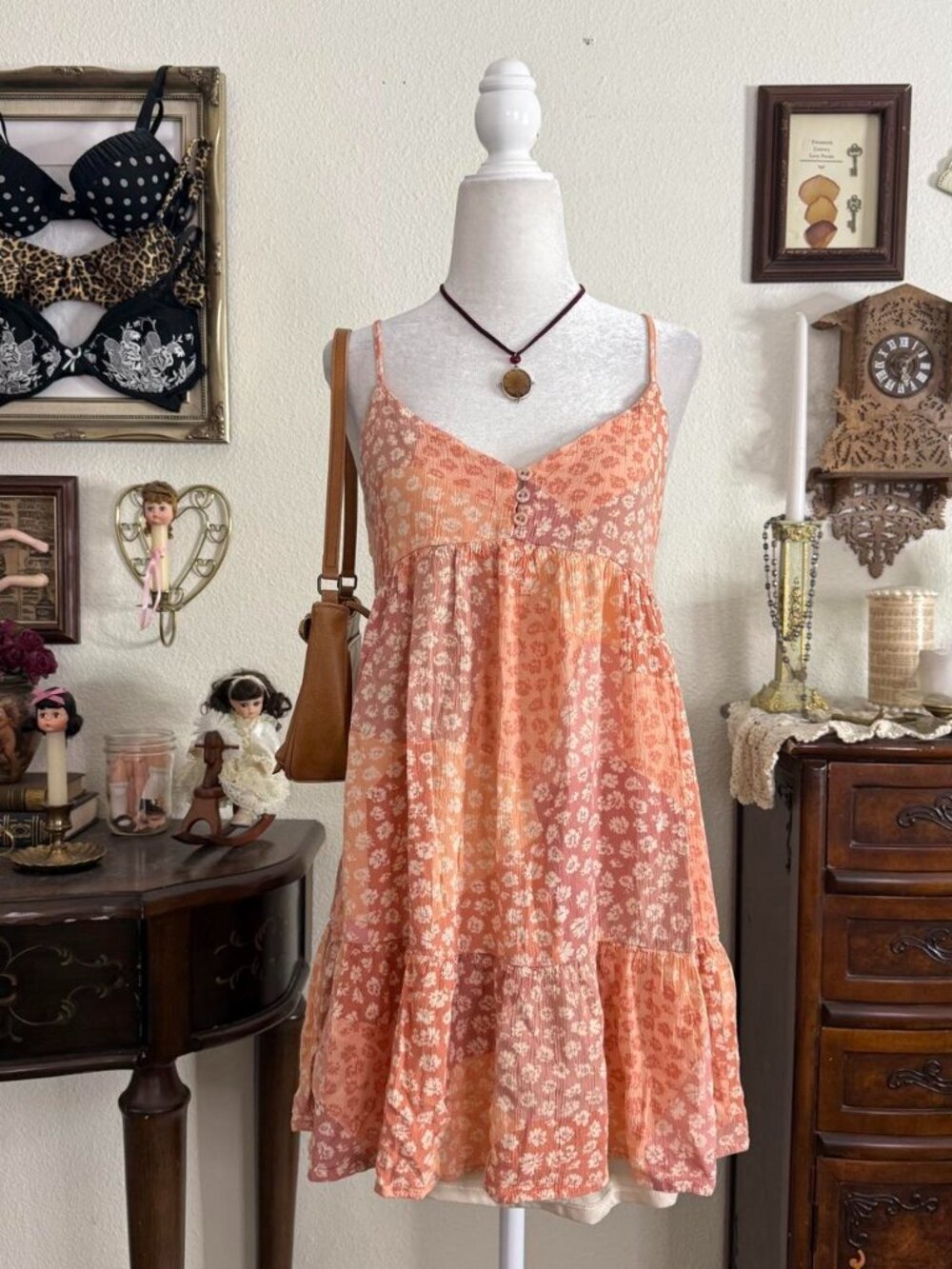 Boho whimsical floral flowy babydoll mini dress